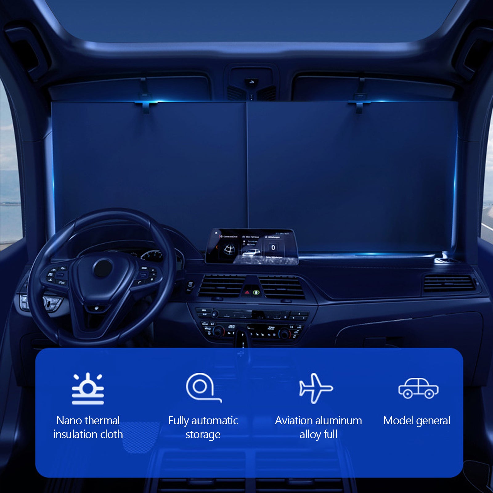 Retractable Windshield Sunshade Sun Visor for Car, Foldable UV Block Car Sunshade Cover with Hook and Suction Cups - Delicate Leather