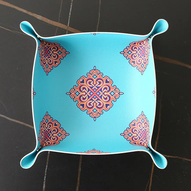 Fashion PU Leather Desktop Storage Tray - Key Plate Home Decoration Dice Tray Key Wallet Coins Folding Storage Box Wholesale - Delicate Leather