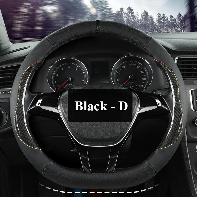 Microfiber Leather Steering Wheel Cover – Universal O & D Shape Anti-Slip Design - Delicate Leather