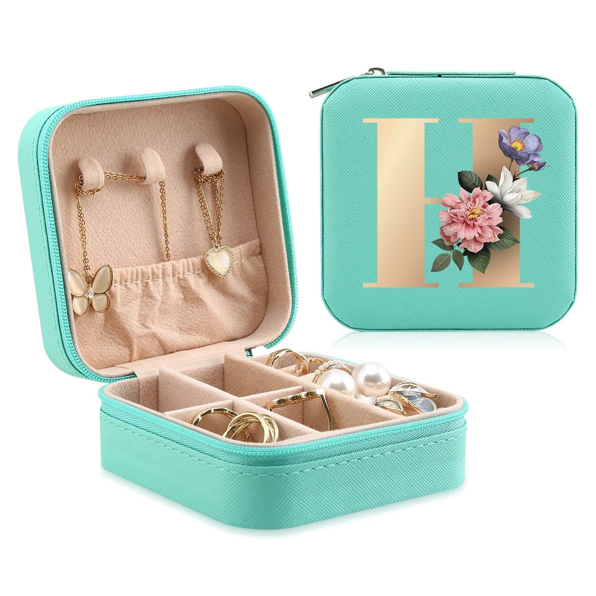 A-Z Letter Portable Mini Jewelry Storage Box - Delicate Leather