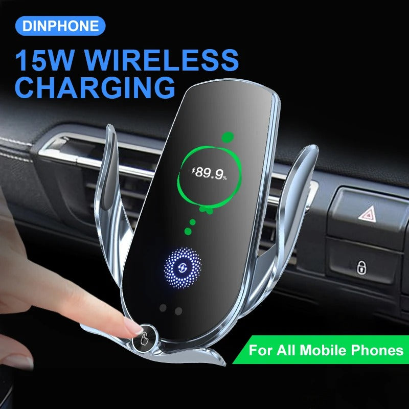 Universal Car Cell Phone Holder Bracket 15W Wireless Charging Handsfree Phone Holder for Dashboard, Windshield, Vent - Delicate Leather