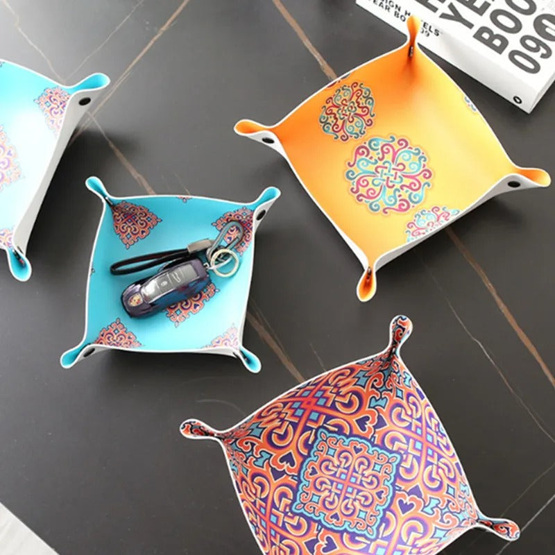 Fashion PU Leather Desktop Storage Tray - Key Plate Home Decoration Dice Tray Key Wallet Coins Folding Storage Box Wholesale - Delicate Leather
