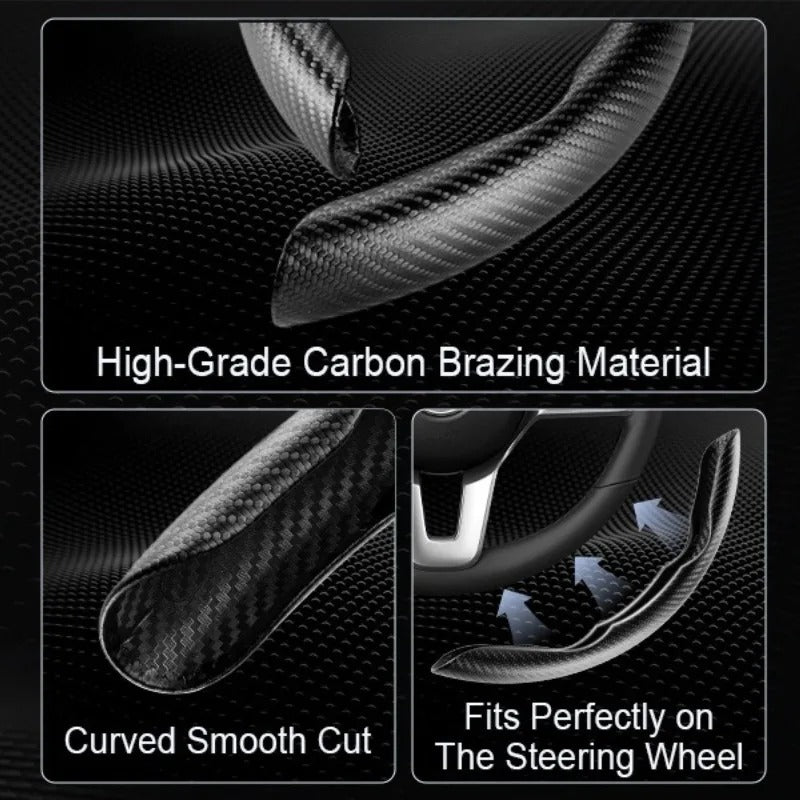 3PCS Carbon Fiber Texture Steering Wheel Cover Set – Anti-Slip Universal 38cm Fit - Delicate Leather