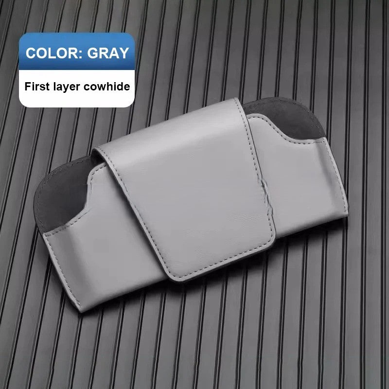 Car Sun Visor Glasses Holder - Suede/Leather Sunglasses Storage Box - Clip Organizer Bracket - Delicate Leather