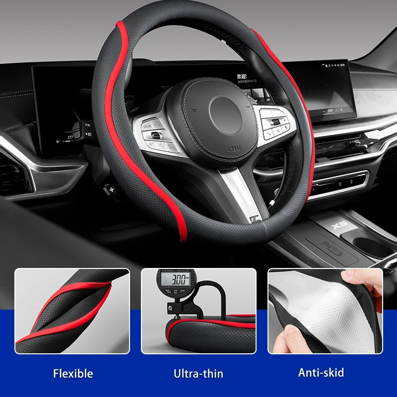 Leather Steering Wheel Cover – Universal Circular Protective Wheel Cover - Delicate Leather