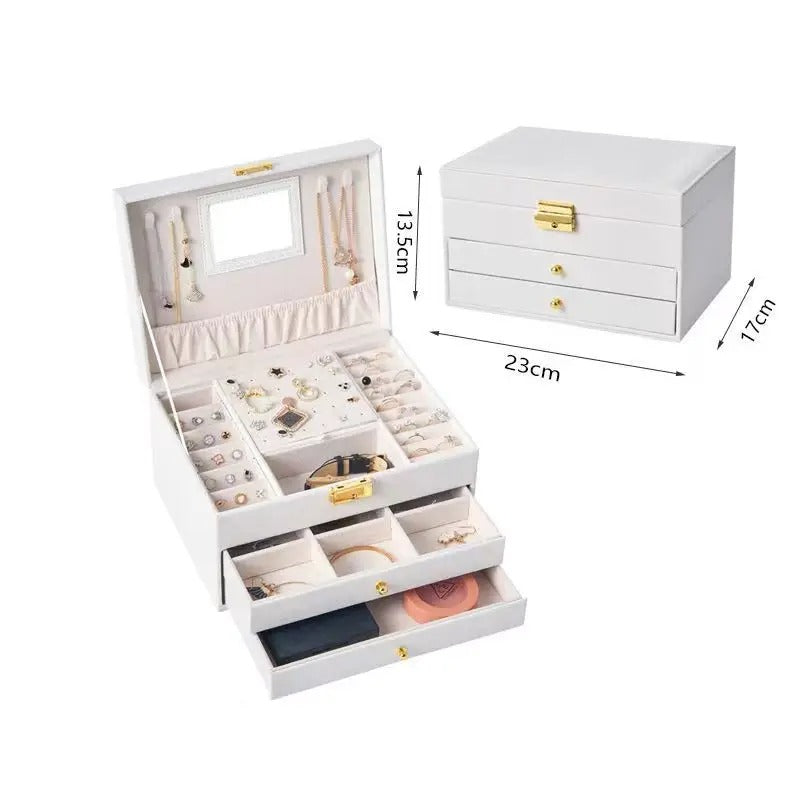 Leather 5-Layer Drawer Jewelry Storage Box - Large Capacity Organizer for Necklaces, Bracelets, Pendants - Delicate Leather