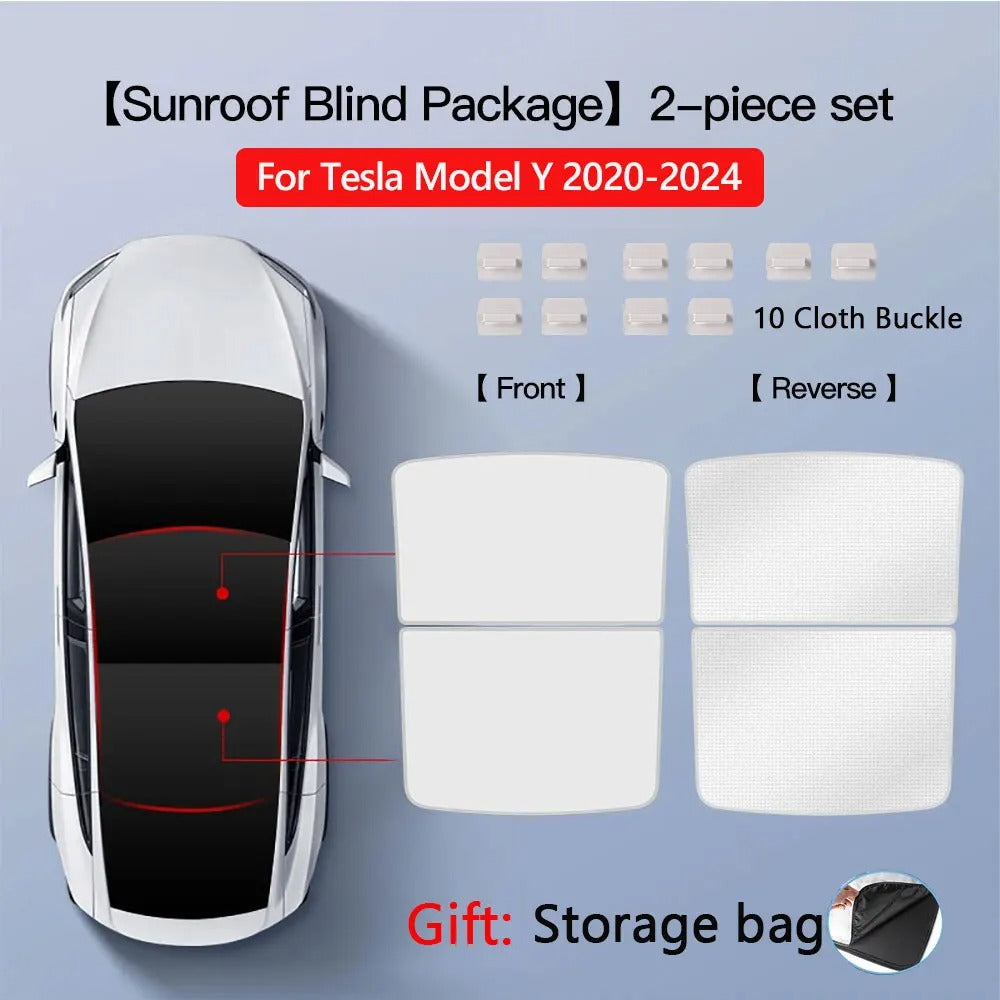 Glass Roof Sunshade for Tesla Model 3 Highland 2025 / Model Y 2020–2025 – UV Protection Mesh with Collapsible Frame - Delicate Leather