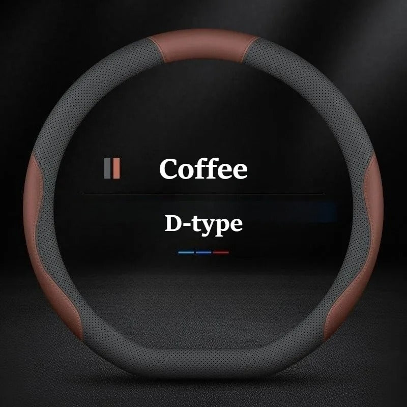 Nappa Leather Steering Wheel Cover – Anti-Slip 38cm Universal Fit Interior Accessory