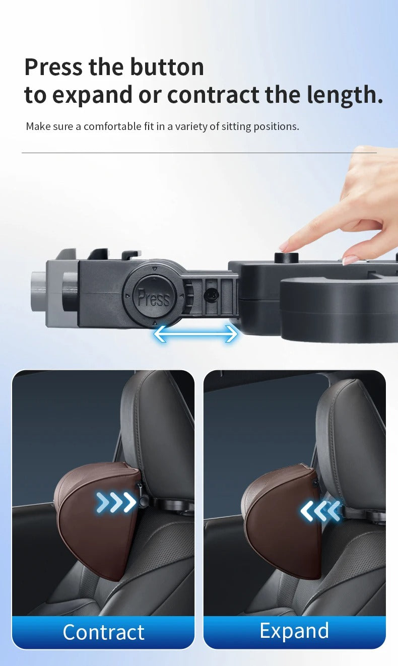 Multi-Functional Car Headrest Pillow Memory Foam Car Neck Pillow, Support Cervical Vertebrae and Head, Soft Velvet, Adjustable Height - Delicate Leather