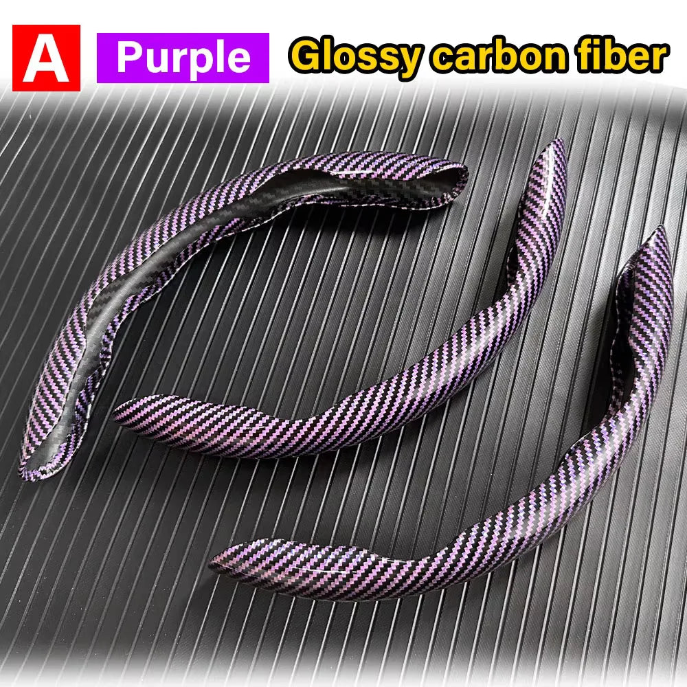 3PCS Carbon Fiber Style Steering Wheel Grip Covers – Anti-Slip Washable Interior Set - Delicate Leather