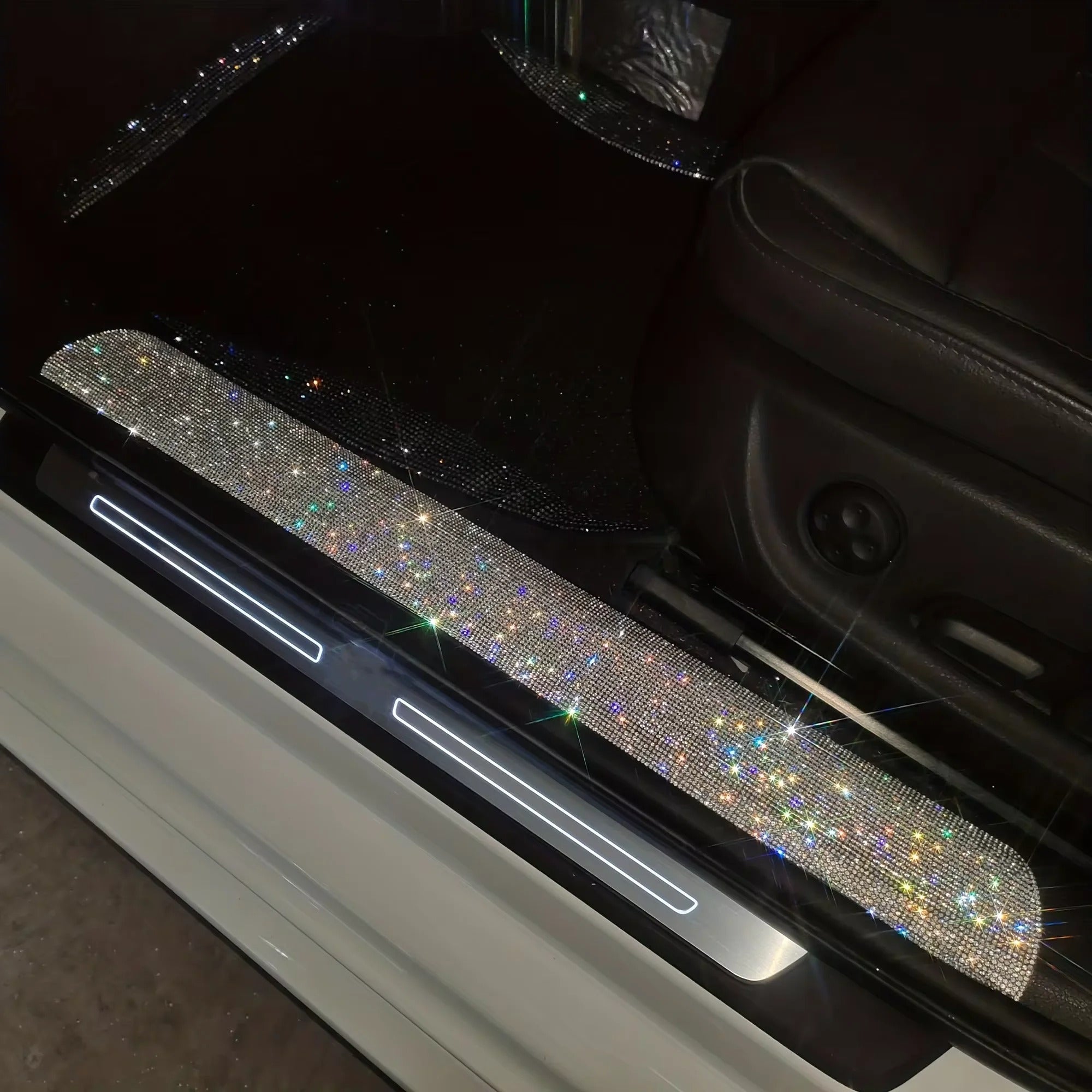 Shiny Crystal Car Door Sill Strip Sticker – Rhinestone Auto Door Frame Protector, Sparkling Decorative Sticker - Delicate Leather