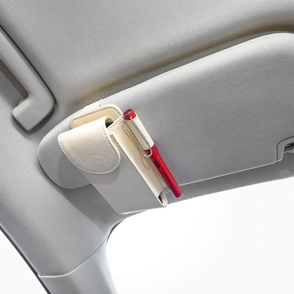 Car Sunglass Holder - PU Leather Sun Visor Glasses Case Organizer - Delicate Leather