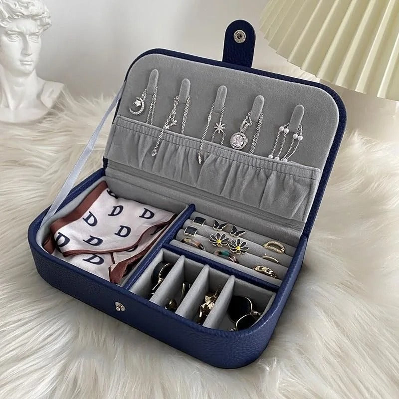 Jewelry Box - Portable Jewelry Organizer Travel Case Leather Earrings Necklace Ring Display Jewelry Storage Box