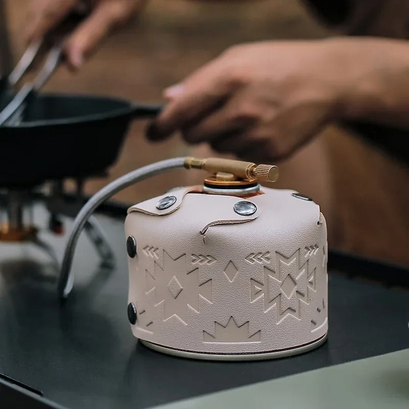 Flat Gas Tank Cover for Camping - Delicate Leather