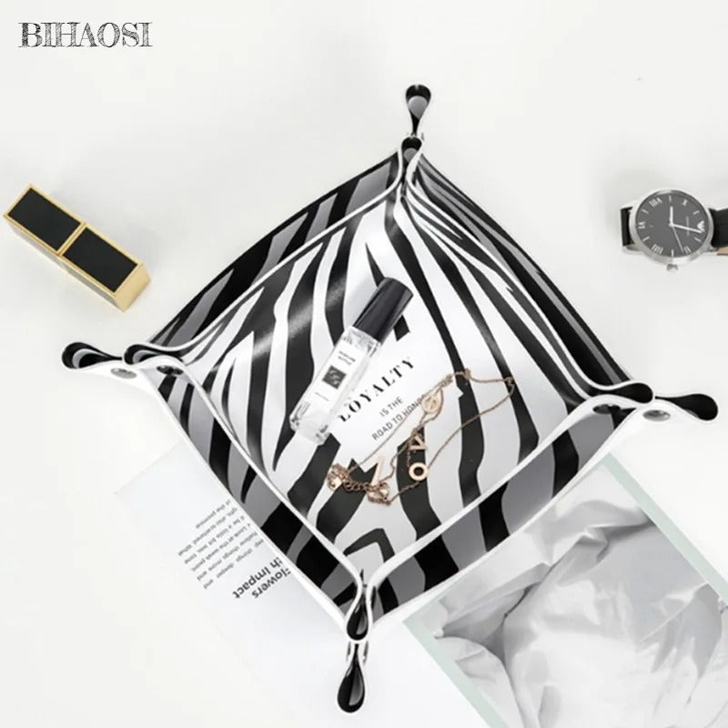 Desktop Storage Cosmetic Storage Box Tray - PU Leather Key Tray, Home Decoration Sundries Key Coin Folding Storage Box - Delicate Leather