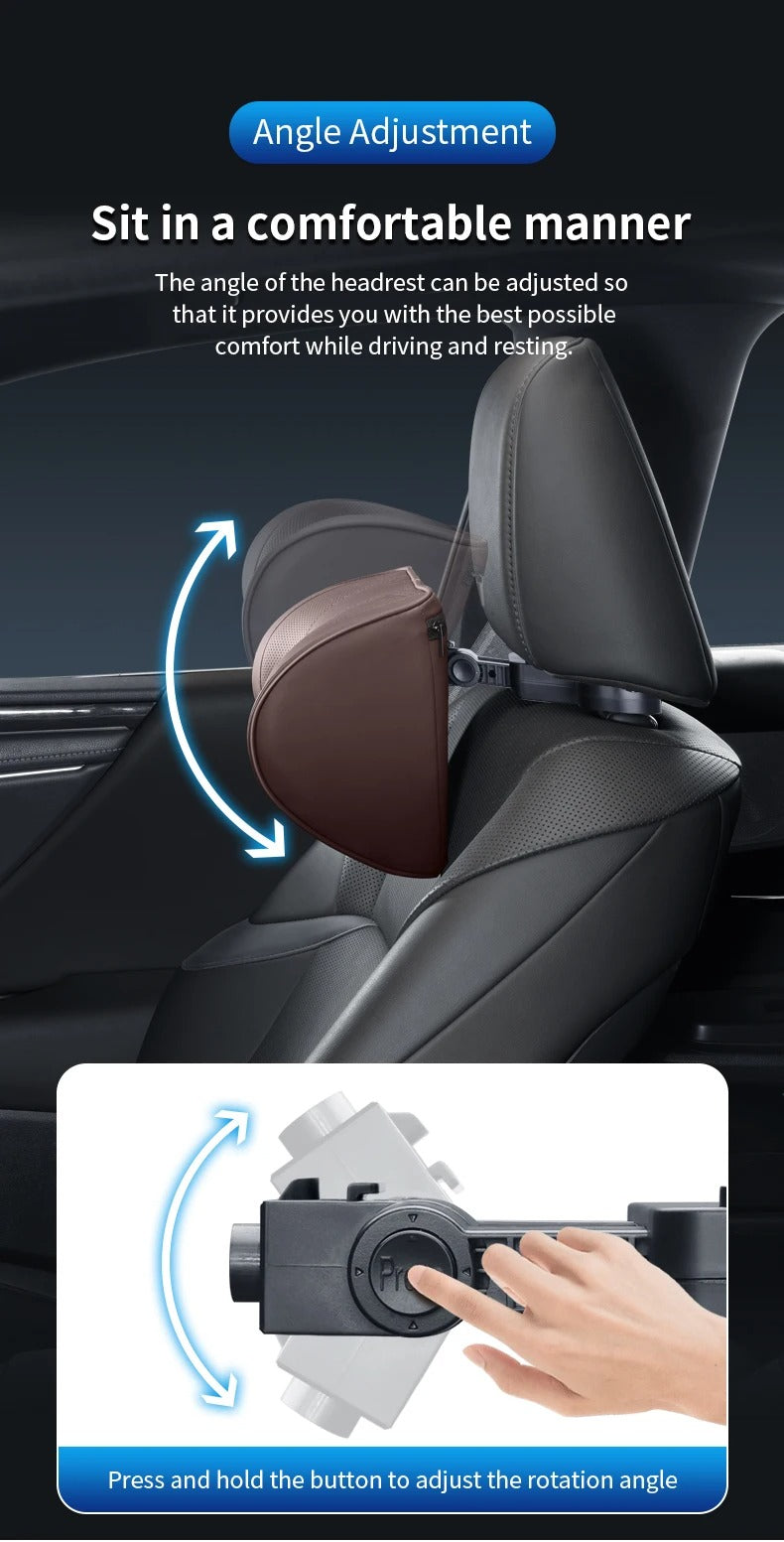 Multi-Functional Car Headrest Pillow Memory Foam Car Neck Pillow, Support Cervical Vertebrae and Head, Soft Velvet, Adjustable Height - Delicate Leather