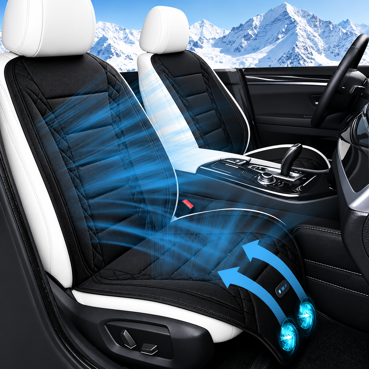 Universal USB Cooling & Heating Car Seat Cushion – Ventilated Seat Cover with Fan, Heated Seat Pad for Cars, SUVs & Trucks - Delicate Leather