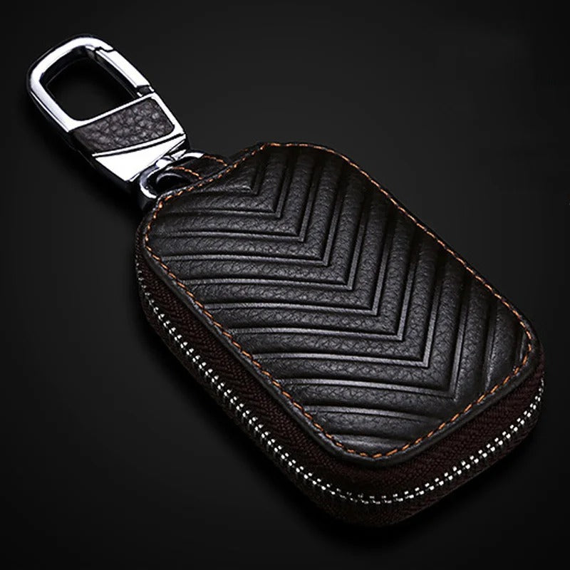 Universal Leather Car Key Case – Smart Flip Remote Cover & Keychain Organizer - Delicate Leather