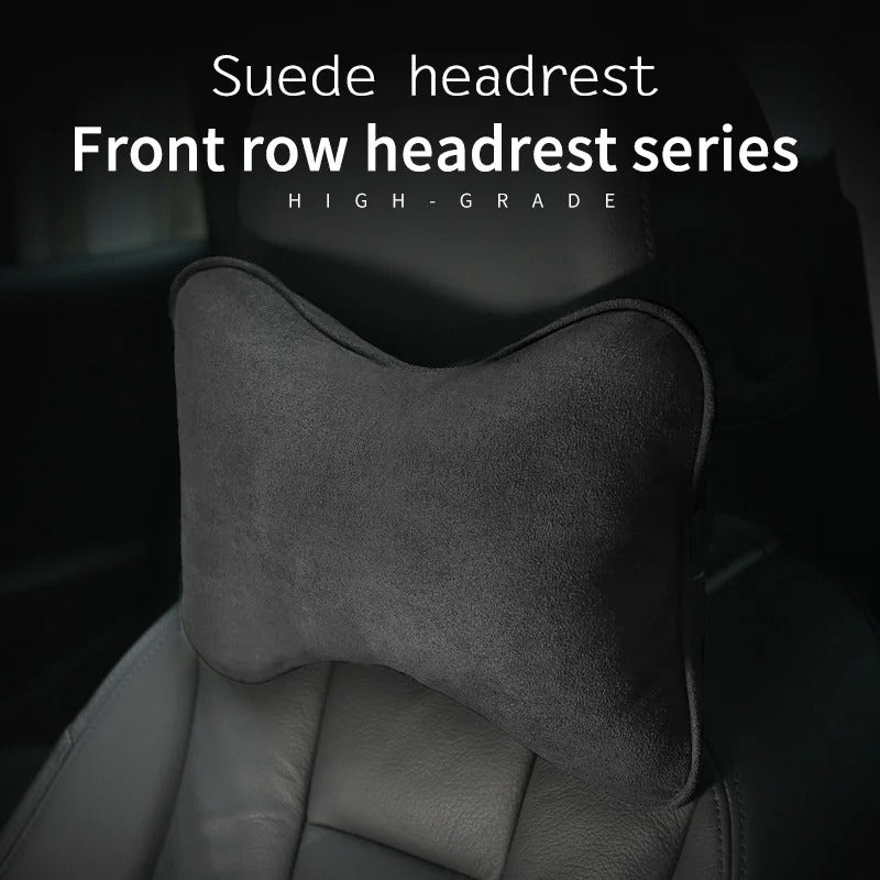 Suede Memory Foam Car Neck Pillow – Soft Headrest Cushion for Driving & Travel - Delicate Leather