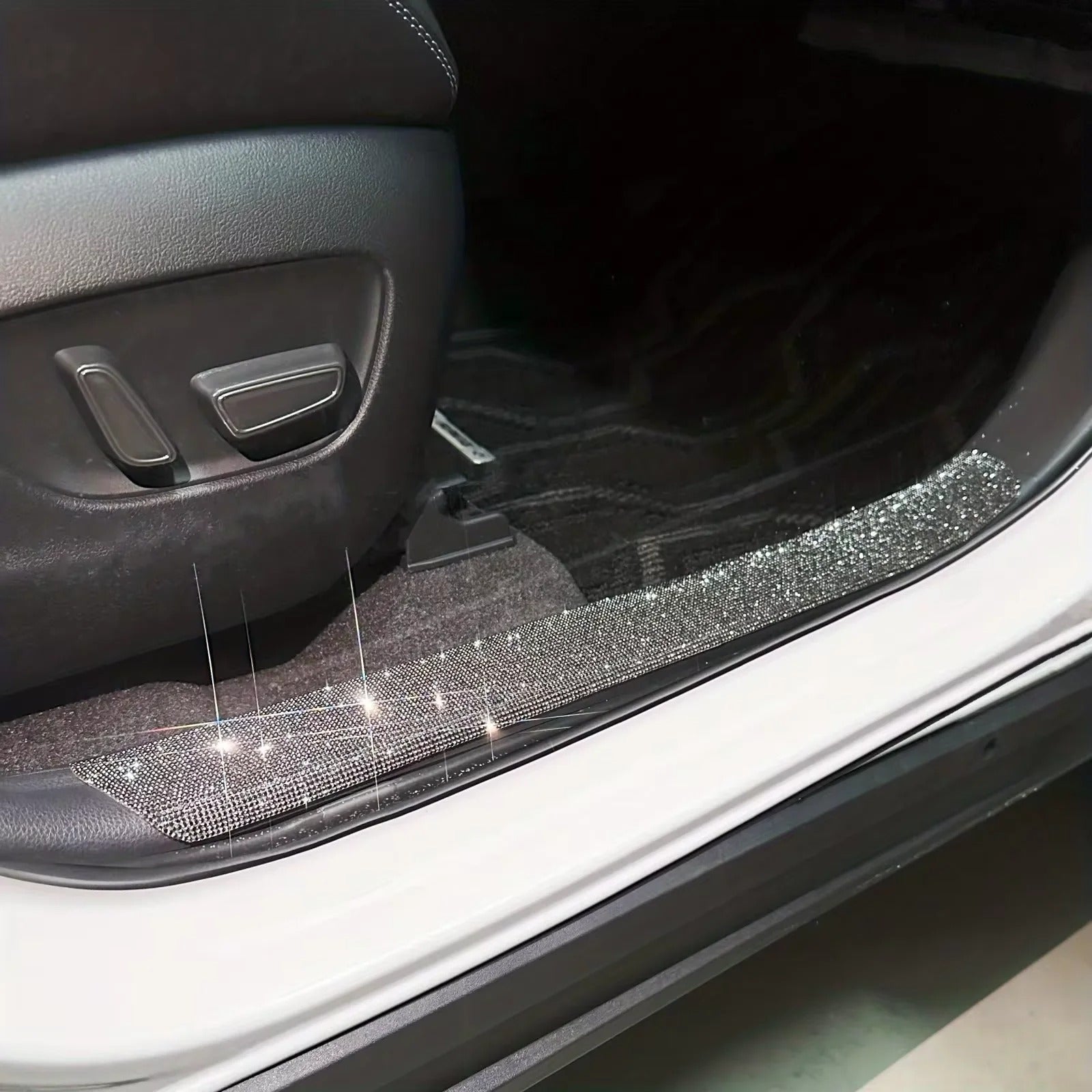 Shiny Crystal Car Door Sill Strip Sticker – Rhinestone Auto Door Frame Protector, Sparkling Decorative Sticker - Delicate Leather