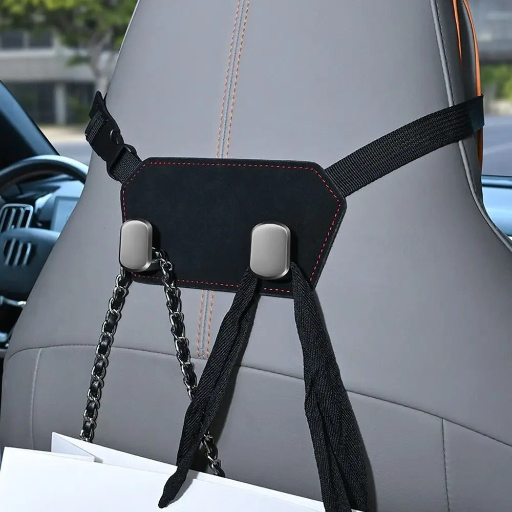 Heavy-Duty Car Headrest Double Hook – Multi-Purpose Seat Back Organizer & Bag Hanger - Delicate Leather