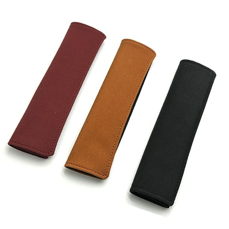 Universal Suede Seat Belt Shoulder Pad – Soft Leather Strap Protector for Car, Truck, and Travel Use - Delicate Leather