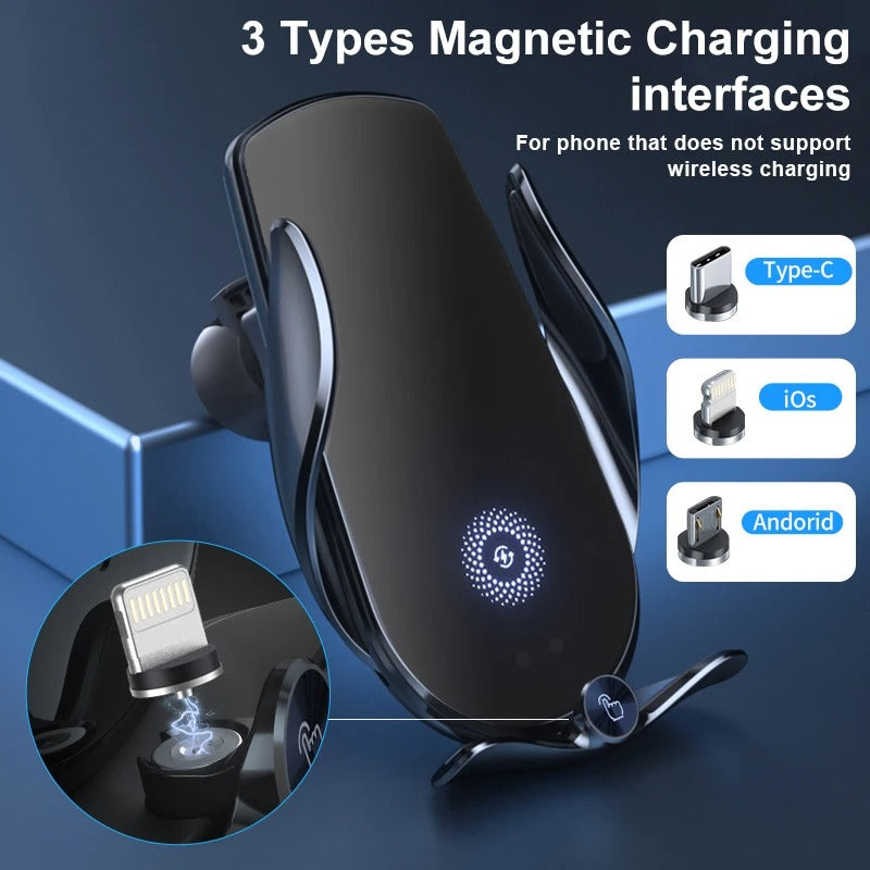 Universal Car Cell Phone Holder Bracket 15W Wireless Charging Handsfree Phone Holder for Dashboard, Windshield, Vent - Delicate Leather