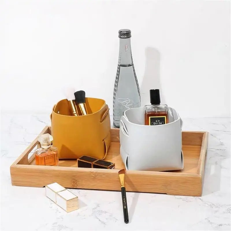 Leather Storage Box, Cosmetics Remote Control Pen Key Basket, Desktop Sundries Storage, Home Organization - Delicate Leather