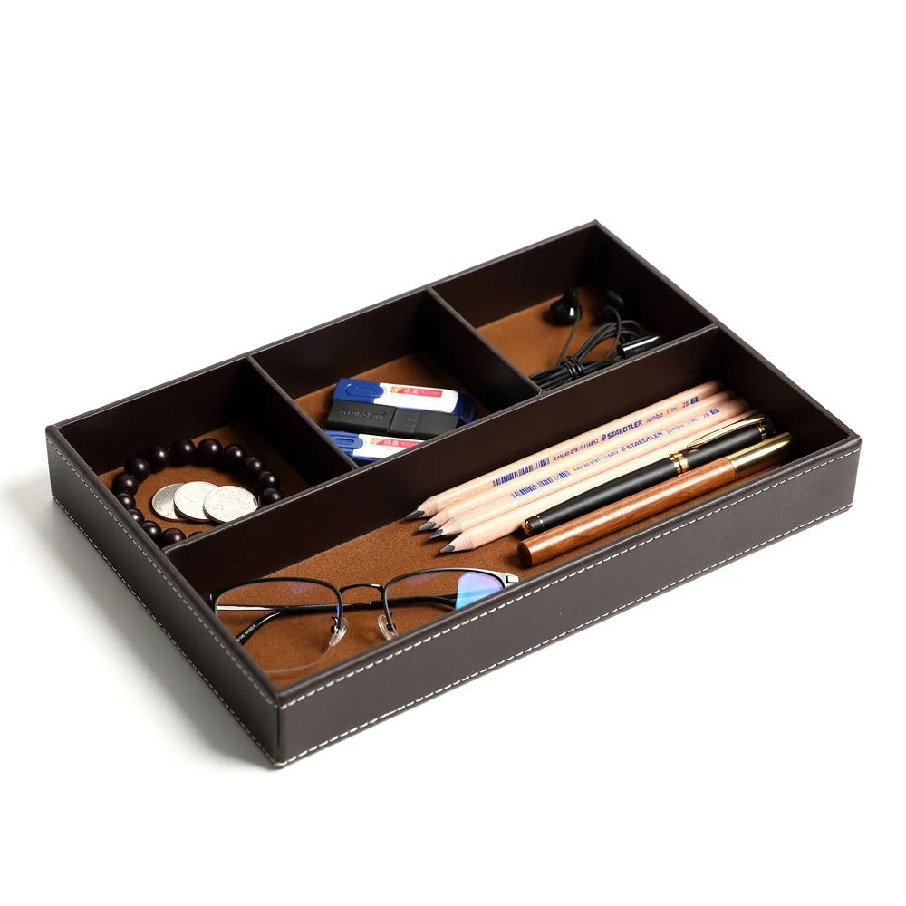 Storage Large Capacity Leather Organizer Box Tray for Keys and Office Supplies - Delicate Leather