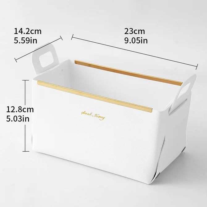 Desktop Finishing PU Leather Storage Box - Household Foldable Cosmetic Storage Basket with Handle, Sundry Key Coin Decorative Plate - Delicate Leather