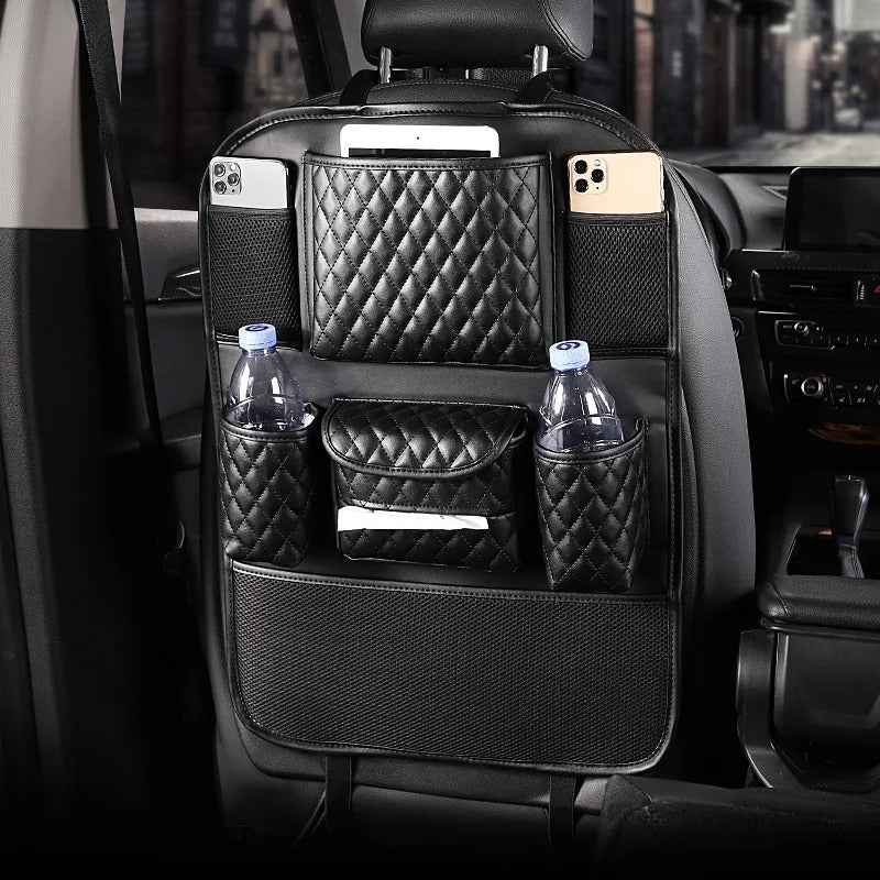 Pink Leather Car Backseat Storage Bag – Diamond-Style Tissue & Phone Holder, Gift For Mother's Day 2025 - Delicate Leather