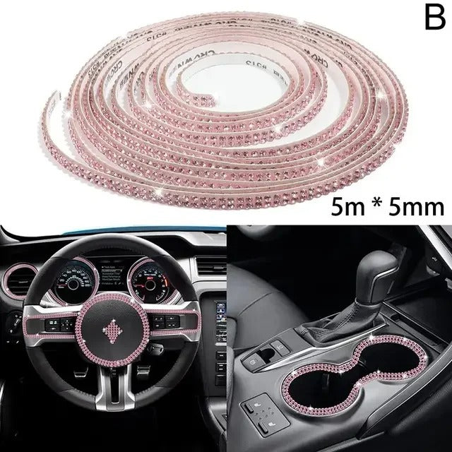 5mm x 5m Bling Car Interior Decorative Rhinestone Sticker – Self-Adhesive Crystal Trim Strip for Dashboard, Doors & DIY Car Accessories - Delicate Leather