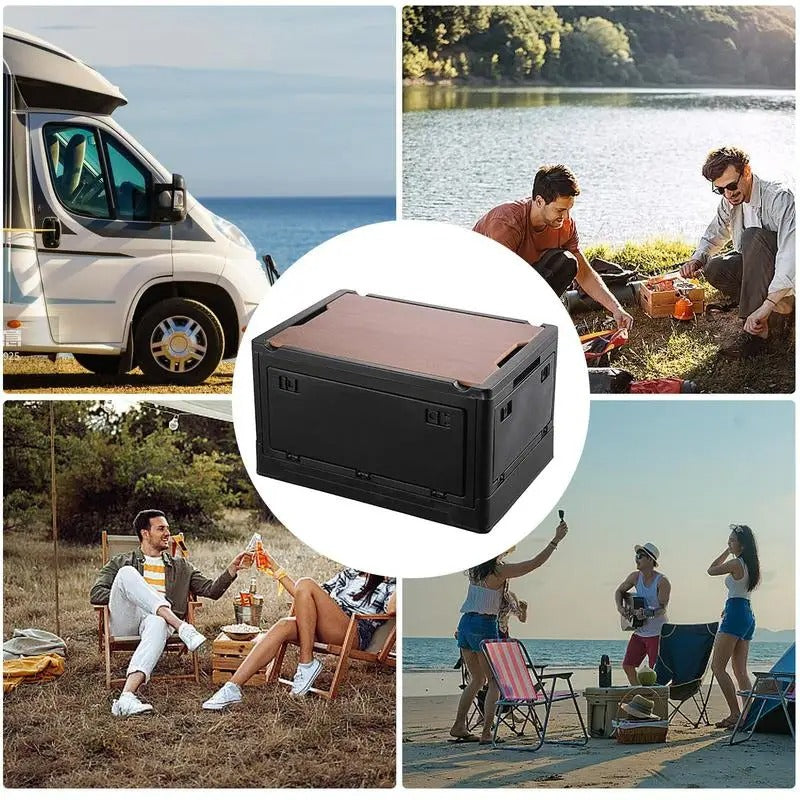 Outdoor Camping Folding Storage Box Large Capacity Vehicle Organizer for Road Trips, Hiking, and Picnics – Durable and Collapsible Tool Storage Solution - Delicate Leather