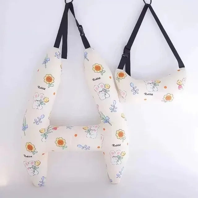 Cute Kid and Adult Car Sleeping Neck Head Support H-Shape Travel Pillow Cushion - Delicate Leather