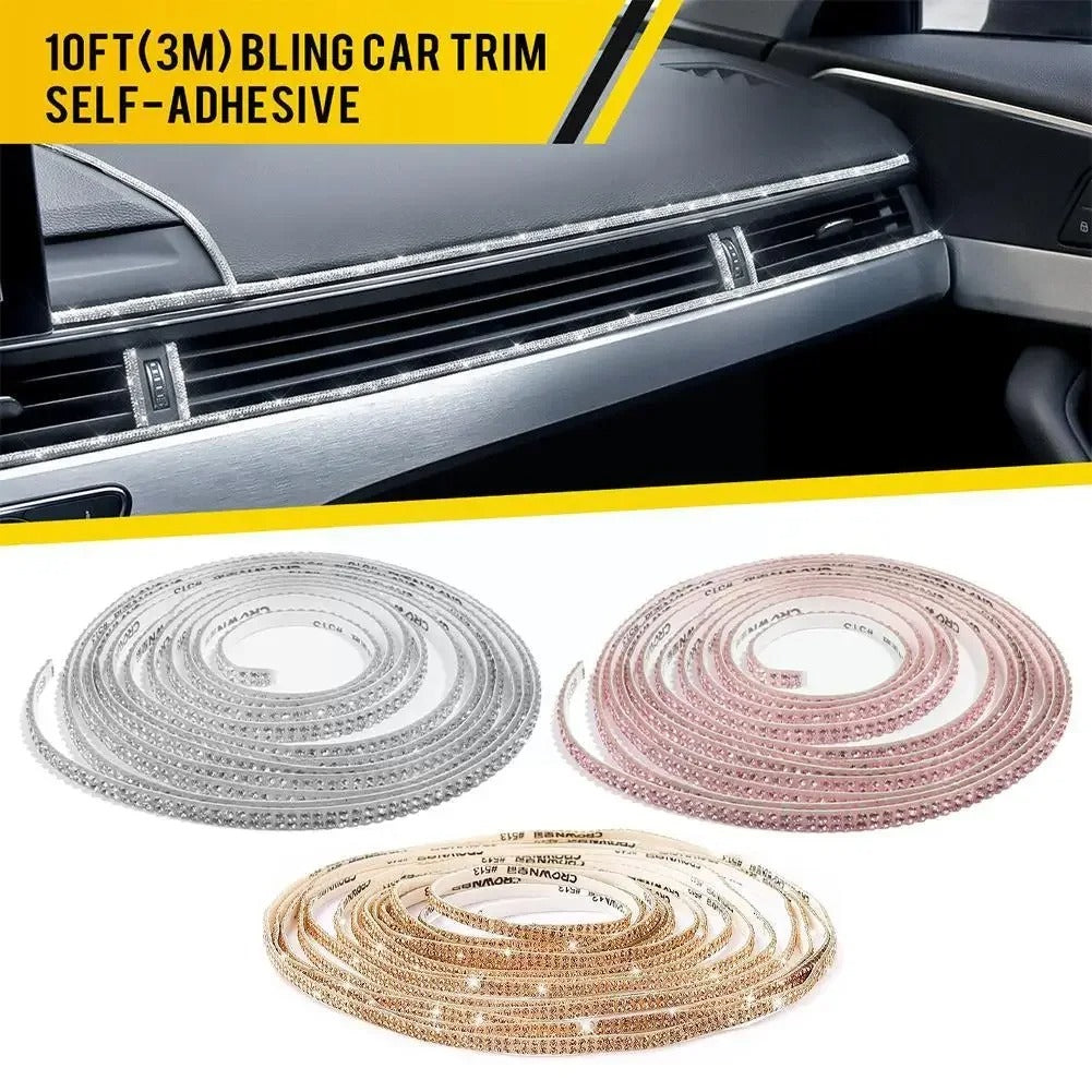 5mm x 5m Bling Car Interior Decorative Rhinestone Sticker – Self-Adhesive Crystal Trim Strip for Dashboard, Doors & DIY Car Accessories - Delicate Leather