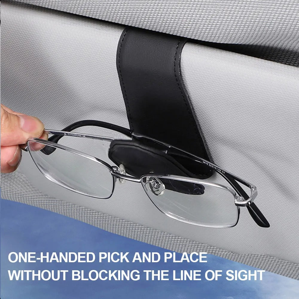 Glasses Holder Clip for Car Auto Sun Visor - Universal Eyeglass Hanger Clip - PU Leather Magnetic Multi-Function Storage