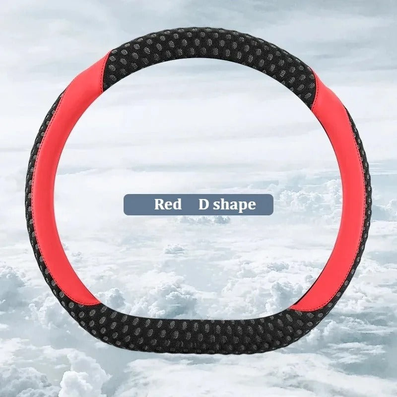 PU Leather Steering Wheel Cover with 3D Cooling Fabric – Anti-Slip All-Season Comfort - Delicate Leather
