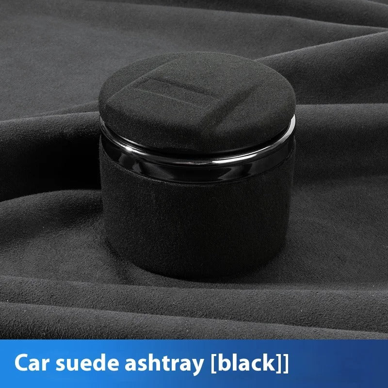 Elk Leather Car Ashtray – Universal Fit with Suede Cover and LED Ceramic Liner - Delicate Leather