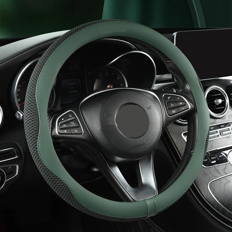 PU Leather Ice Net Steering Wheel Cover – Ventilated, Anti-Slip & Comfortable Grip - Delicate Leather