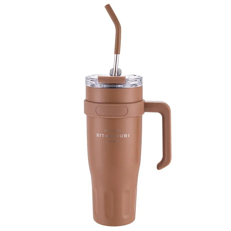 Large Capacity Stainless Steel Insulated Cup with Handle & Straw – Ideal for Office, Outdoor & Travel