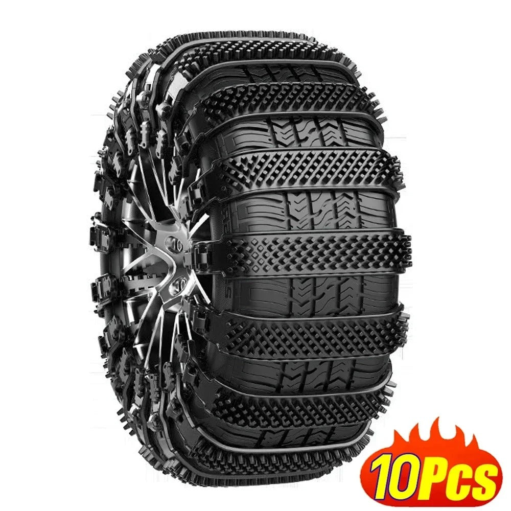 Snow Chain Tire Chain 10/1 PCS Urethane Set - Wheel Ties Belts for Car Tires - Winter Anti-Slip Chain - Anti-Skid Snow Emergency - Delicate Leather