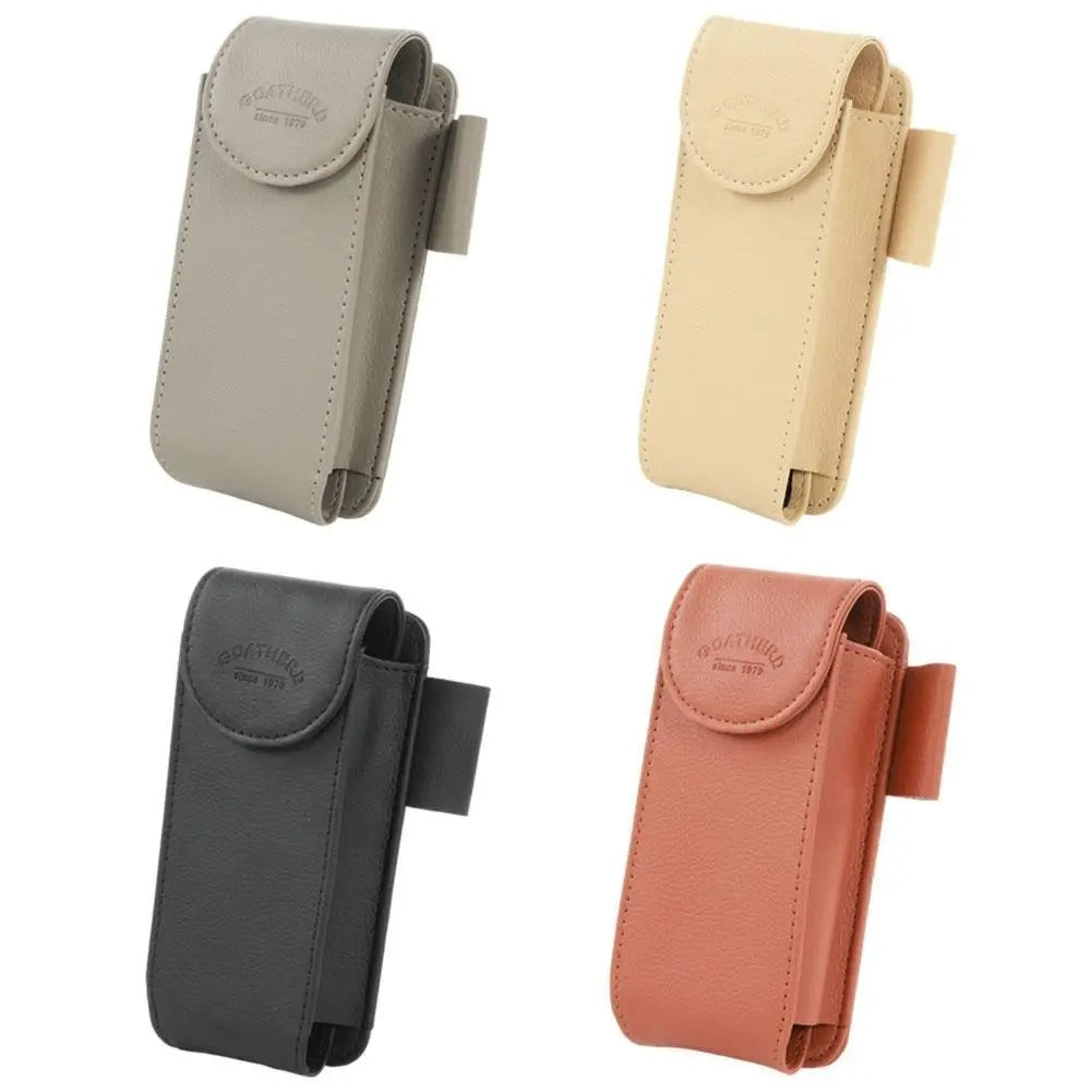 Car Sunglass Holder - PU Leather Sun Visor Glasses Case Organizer - Delicate Leather