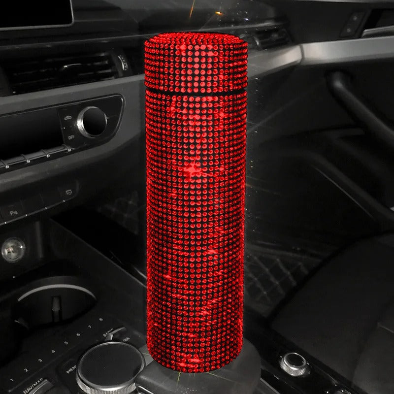 500ml Bling Rhinestone Thermos Bottle – Stainless Steel Vacuum Flask & Car Tumbler - Delicate Leather