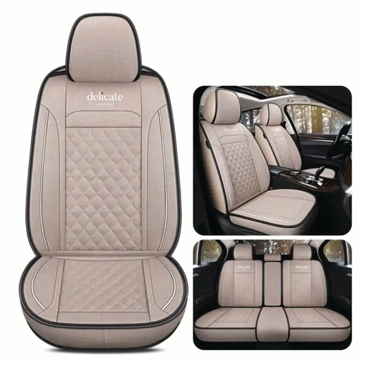 Delicate Leather Deluxe Universal Car Seat Cover Collection: Full Set of Premium Luxury Vehicle Seat Protectors - Delicate Leather