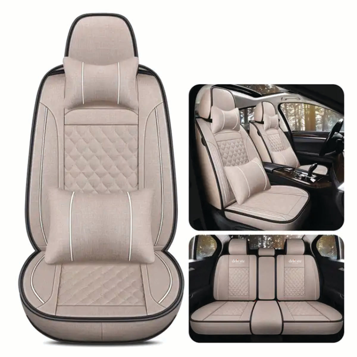 Delicate Leather Deluxe Universal Car Seat Cover Collection: Full Set of Premium Luxury Vehicle Seat Protectors - Delicate Leather