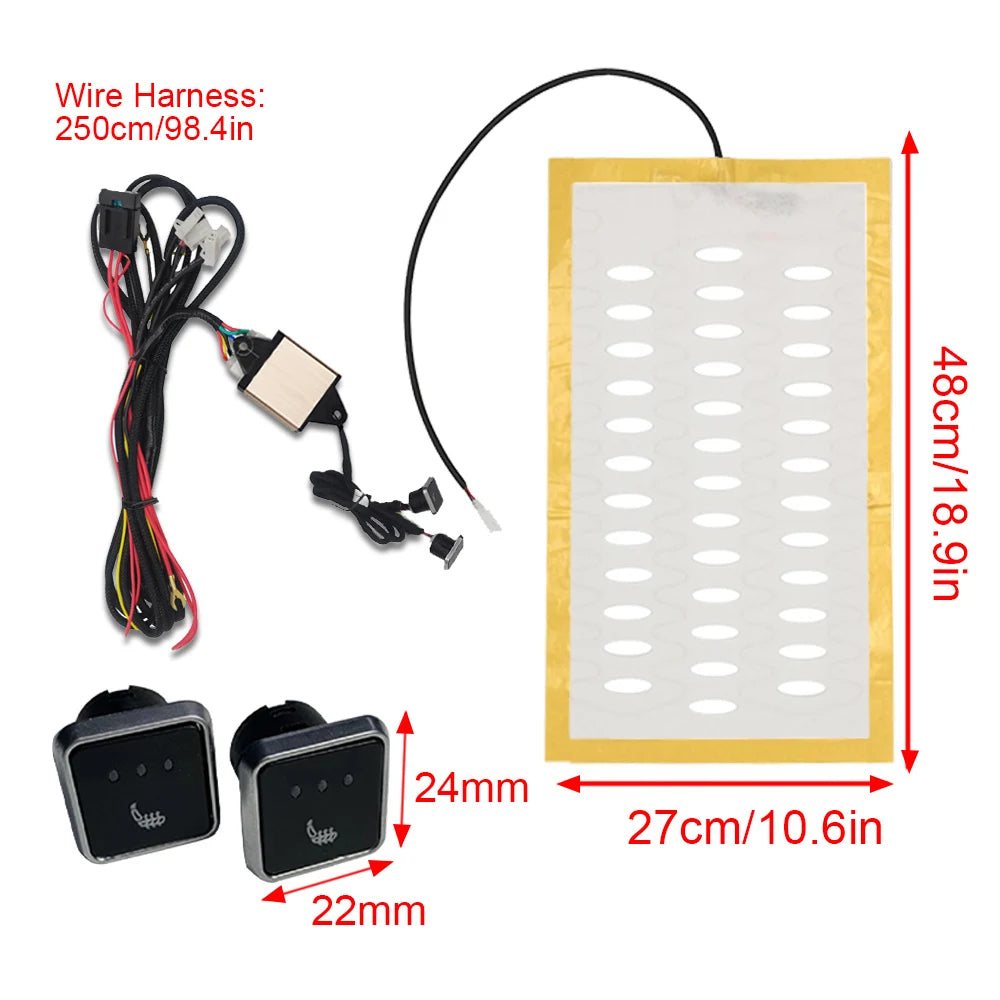 12V Car Seat Heater Kit – Alloy Wire Heating Pads with HI/LO Round Switch, Universal Fit for 1 Seat - Delicate Leather