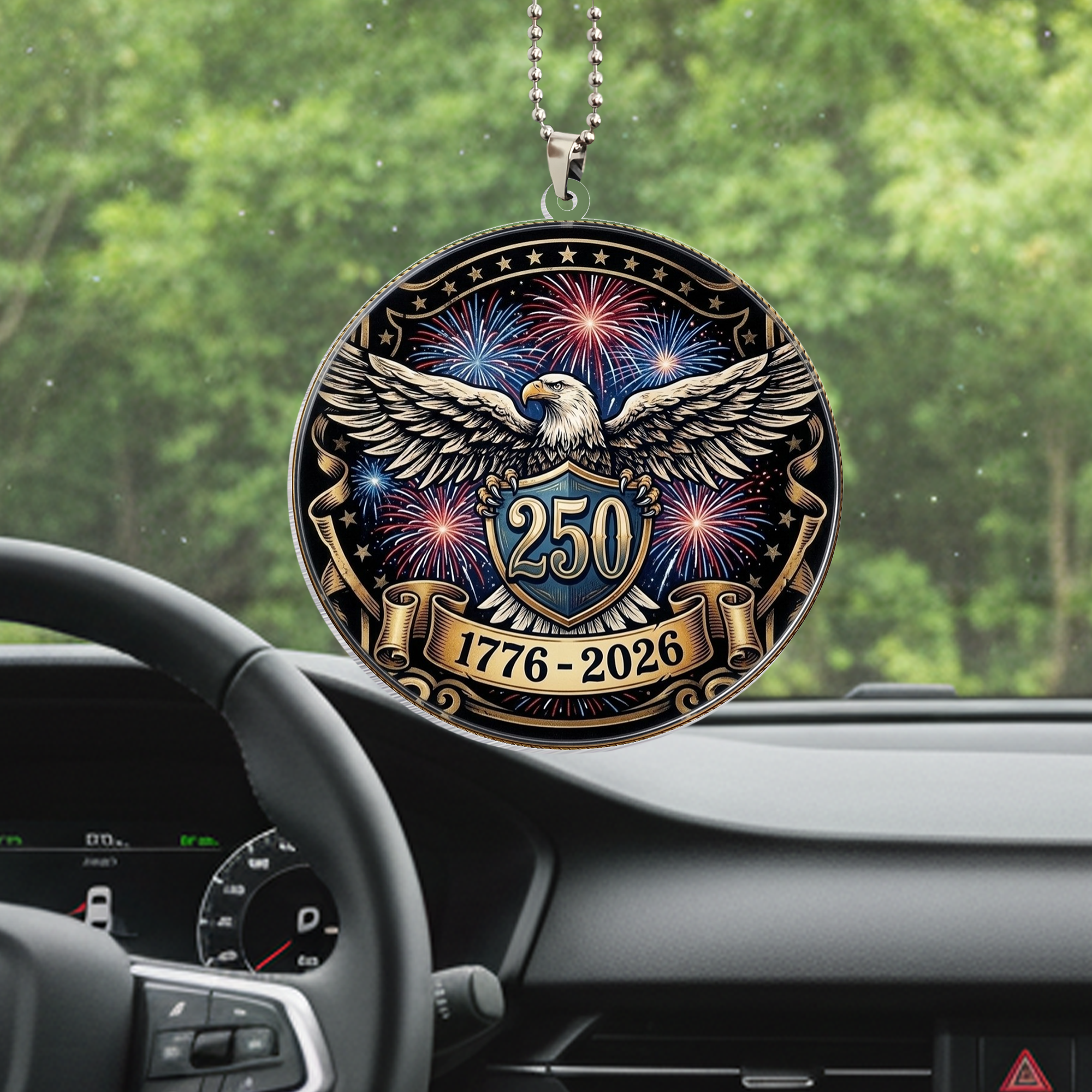 USA 250th Anniversary Rear View Mirror Accessory – Commemorative Hanging Ornament 06 - Delicate Leather