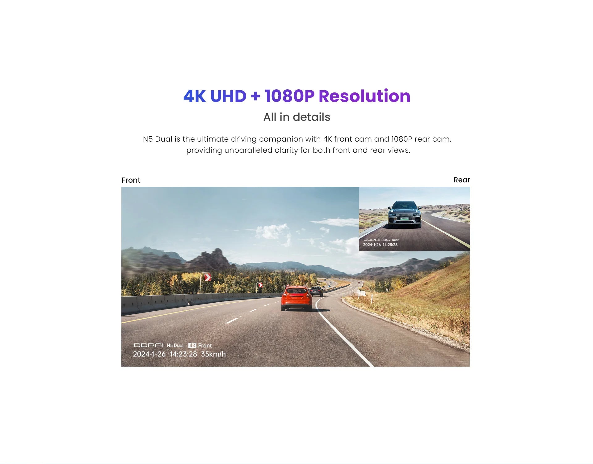 4K Ultra HD Dual Dash Camera – N5 Front and Rear Video Recorder 27 - Delicate Leather