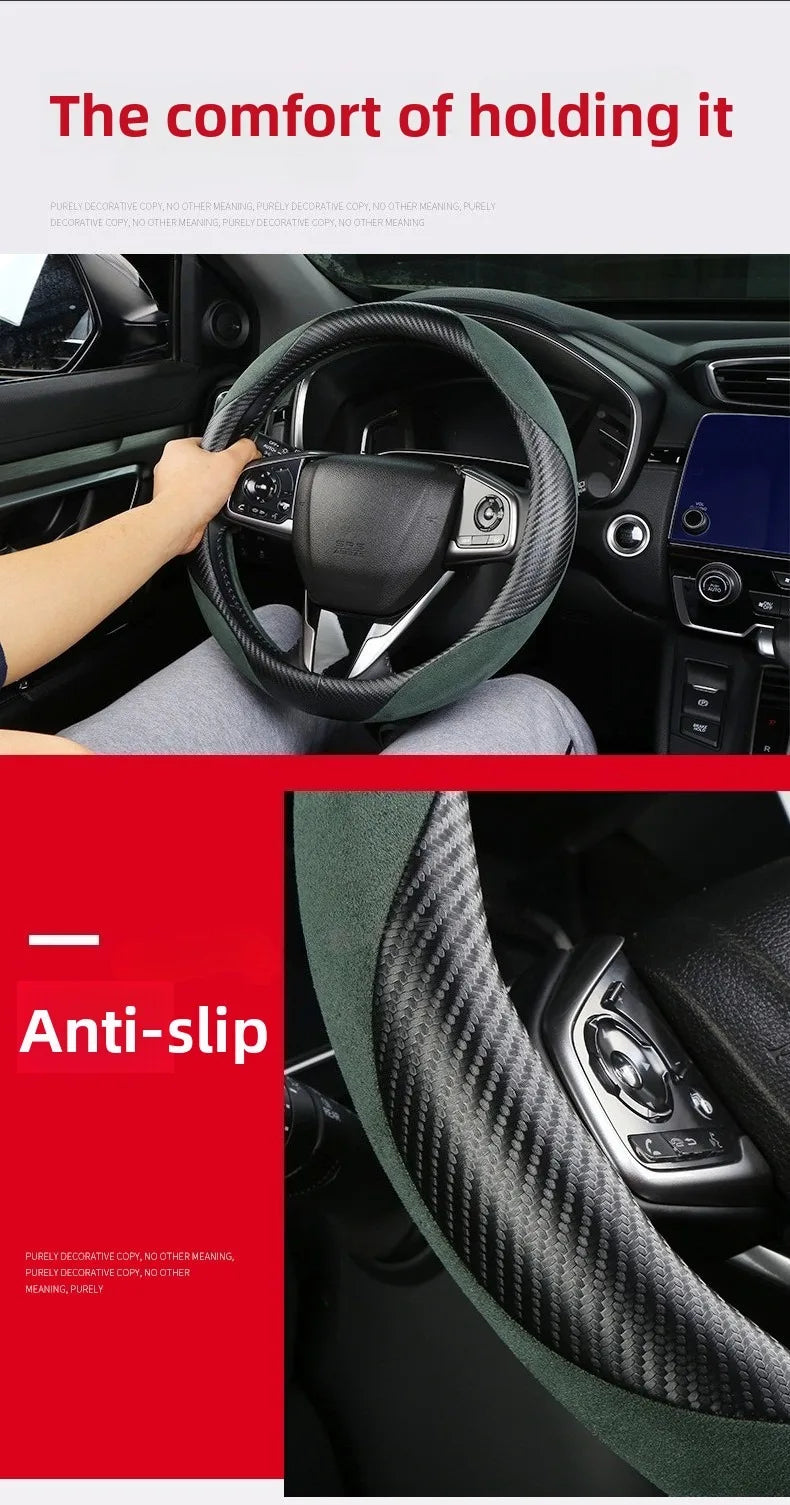 Carbon Fiber Style Steering Wheel Cover – Anti-Slip Universal Grip Interior Accessory - Delicate Leather