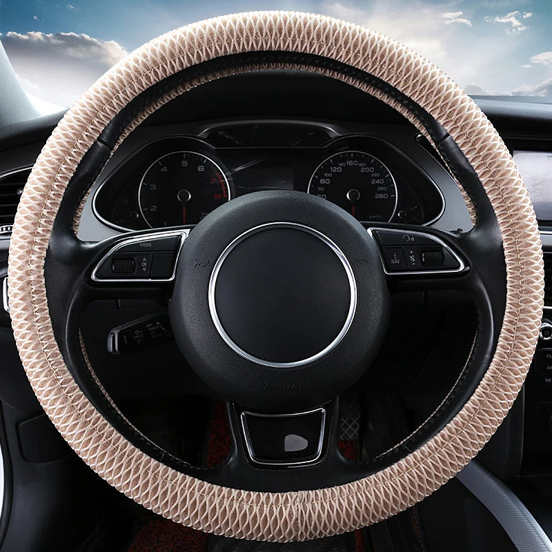 Ice Silk Steering Wheel Cover – Breathable Anti-Slip 38cm Universal Fit - Delicate Leather